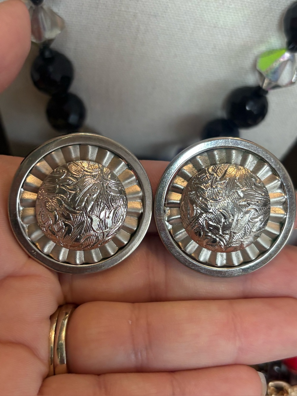 Vintage Emmons Silver Tone Floral Button Clip-On Earrings